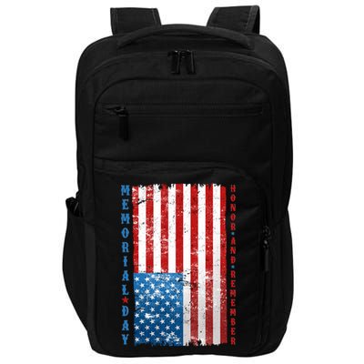 Memorial Day Honor And Remember Distressed USA American Flag Impact Tech Backpack