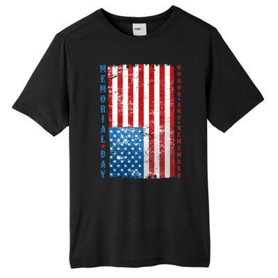 Memorial Day Honor And Remember Distressed USA American Flag Tall Fusion ChromaSoft Performance T-Shirt