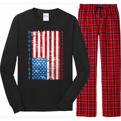 Memorial Day Honor And Remember Distressed USA American Flag Long Sleeve Pajama Set