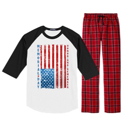 Memorial Day Honor And Remember Distressed USA American Flag Raglan Sleeve Pajama Set