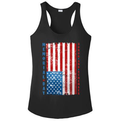Memorial Day Honor And Remember Distressed USA American Flag Ladies PosiCharge Competitor Racerback Tank