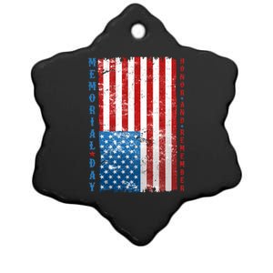 Memorial Day Honor And Remember Distressed USA American Flag Ceramic Star Ornament