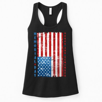 Memorial Day Honor And Remember Distressed USA American Flag Womens Tank Top