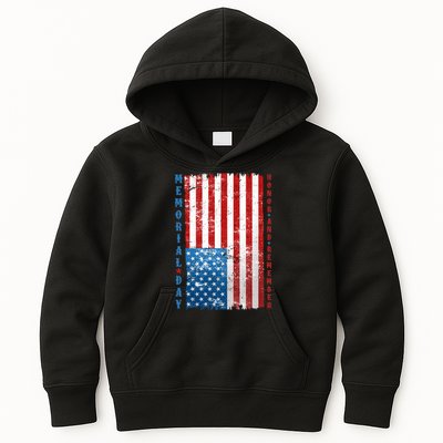 Memorial Day Honor And Remember Distressed USA American Flag Kids Hoodie