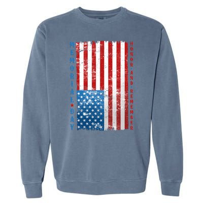 Memorial Day Honor And Remember Distressed USA American Flag Garment-Dyed Sweatshirt