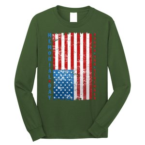 Memorial Day Honor And Remember Distressed USA American Flag Long Sleeve Shirt