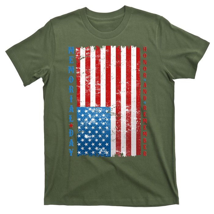 Memorial Day Honor And Remember Distressed USA American Flag T-Shirt