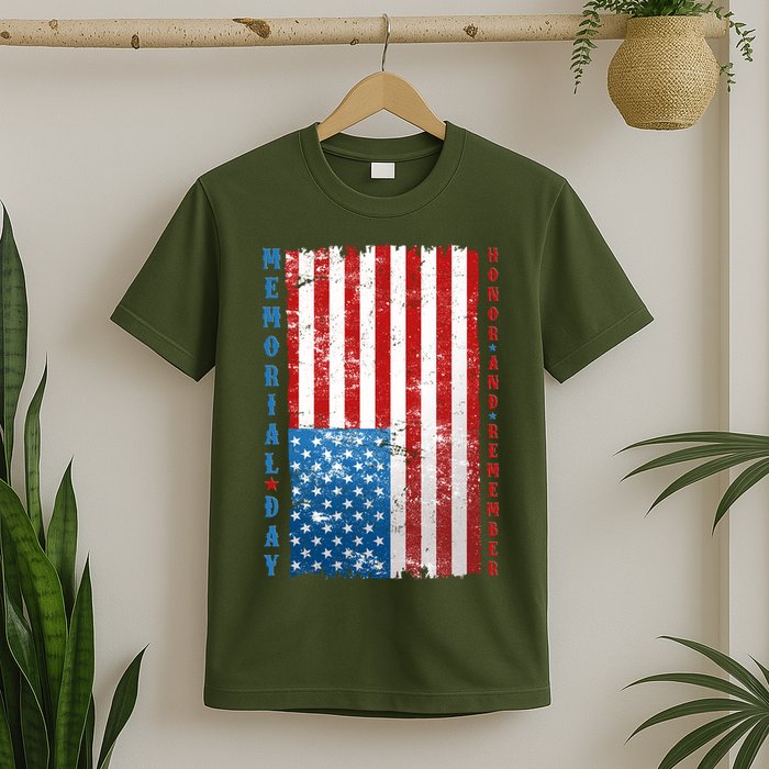 Memorial Day Honor And Remember Distressed USA American Flag T-Shirt