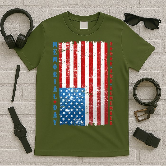 Memorial Day Honor And Remember Distressed USA American Flag T-Shirt