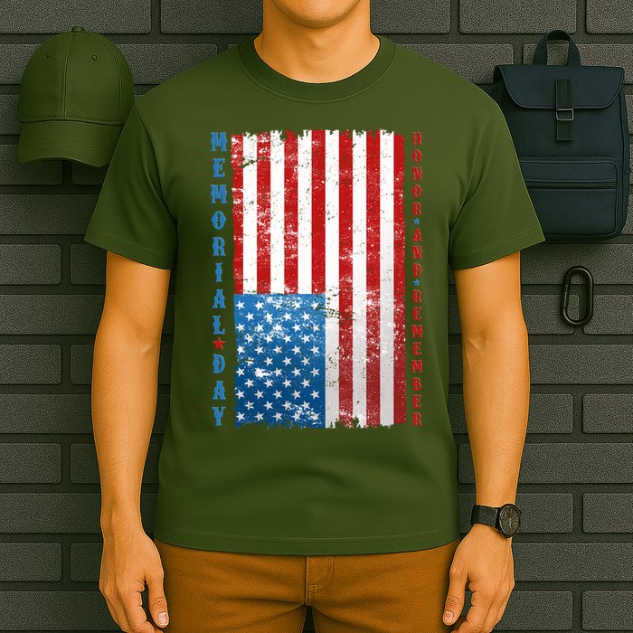 Memorial Day Honor And Remember Distressed USA American Flag T-Shirt
