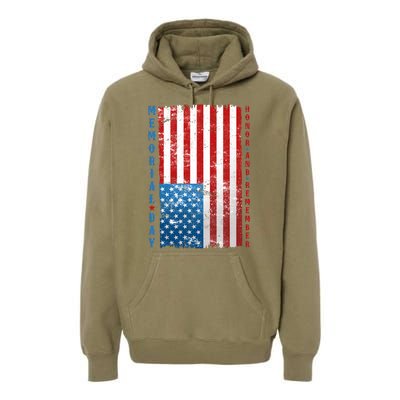 Memorial Day Honor And Remember Distressed USA American Flag Premium Hoodie