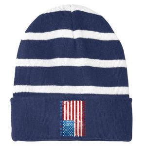 Memorial Day Honor And Remember Distressed USA American Flag Striped Beanie with Solid Band