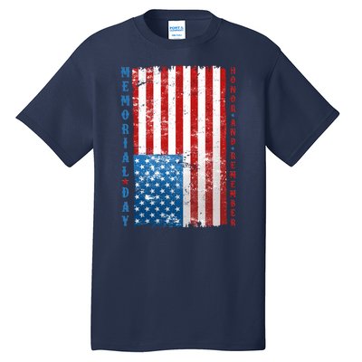 Memorial Day Honor And Remember Distressed USA American Flag Tall T-Shirt