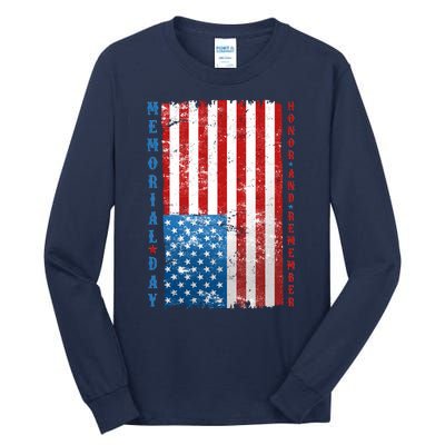 Memorial Day Honor And Remember Distressed USA American Flag Tall Long Sleeve T-Shirt