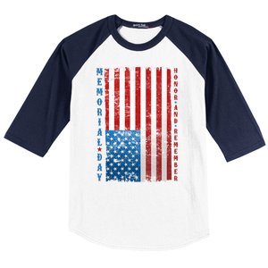 Memorial Day Honor And Remember Distressed USA American Flag Baseball Sleeve Shirt