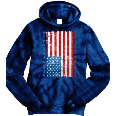 Memorial Day Honor And Remember Distressed USA American Flag Tie Dye Hoodie