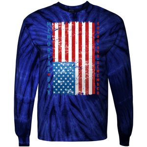 Memorial Day Honor And Remember Distressed USA American Flag Tie-Dye Long Sleeve Shirt