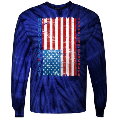 Memorial Day Honor And Remember Distressed USA American Flag Tie-Dye Long Sleeve Shirt