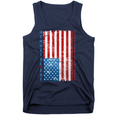 Memorial Day Honor And Remember Distressed USA American Flag Tank Top