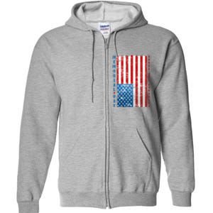 Memorial Day Honor And Remember Distressed USA American Flag Full Zip Hoodie