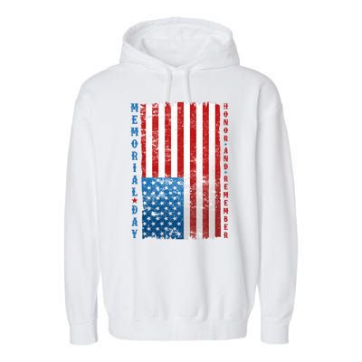 Memorial Day Honor And Remember Distressed USA American Flag Garment-Dyed Fleece Hoodie