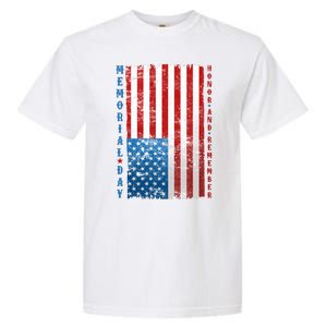 Memorial Day Honor And Remember Distressed USA American Flag Garment-Dyed Heavyweight T-Shirt