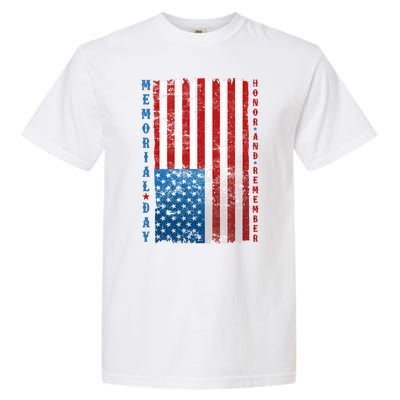 Memorial Day Honor And Remember Distressed USA American Flag Garment-Dyed Heavyweight T-Shirt