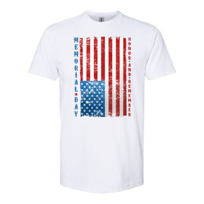 Memorial Day Honor And Remember Distressed USA American Flag Softstyle CVC T-Shirt