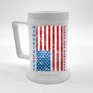 Memorial Day Honor And Remember Distressed USA American Flag Beer Stein