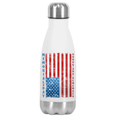 Memorial Day Honor And Remember Distressed USA American Flag Stainless Steel Insulated Water Bottle