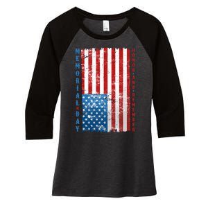 Memorial Day Honor And Remember Distressed USA American Flag Women's Tri-Blend 3/4-Sleeve Raglan Shirt