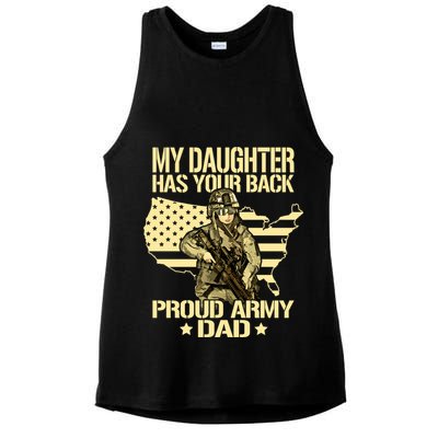 My Daughter Has Your Back Gift Proud Army Dad Military Father Gift Ladies PosiCharge Tri-Blend Wicking Tank