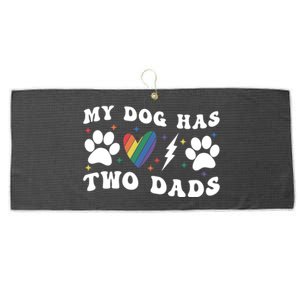 My Dog Has Two Dads Funny Pride Lgbt Lgbtq Rainbow Gift Large Microfiber Waffle Golf Towel