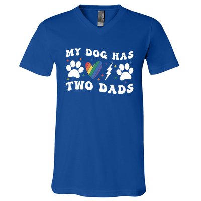 My Dog Has Two Dads Funny Pride Lgbt Lgbtq Rainbow Gift V-Neck T-Shirt