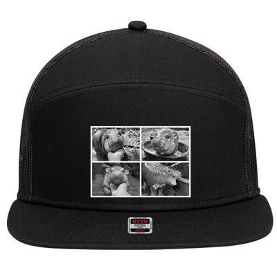 Moo Deng Hippo Photo Funny Pygmy Hippopotamus 7 Panel Mesh Trucker Snapback Hat