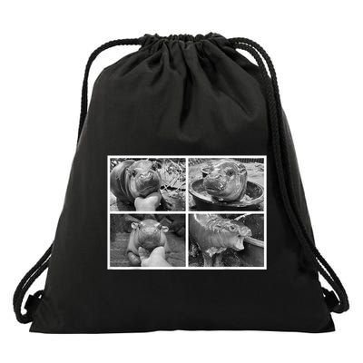 Moo Deng Hippo Photo Funny Pygmy Hippopotamus Drawstring Bag