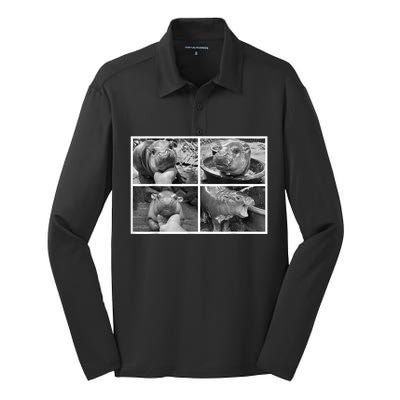 Moo Deng Hippo Photo Funny Pygmy Hippopotamus Silk Touch Performance Long Sleeve Polo