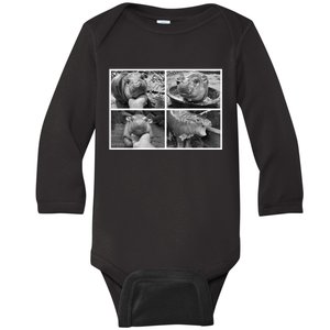 Moo Deng Hippo Photo Funny Pygmy Hippopotamus Baby Long Sleeve Bodysuit