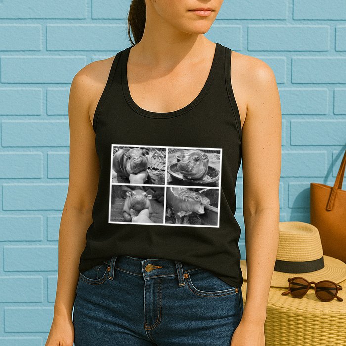 Moo Deng Hippo Photo Funny Pygmy Hippopotamus Womens Tank Top