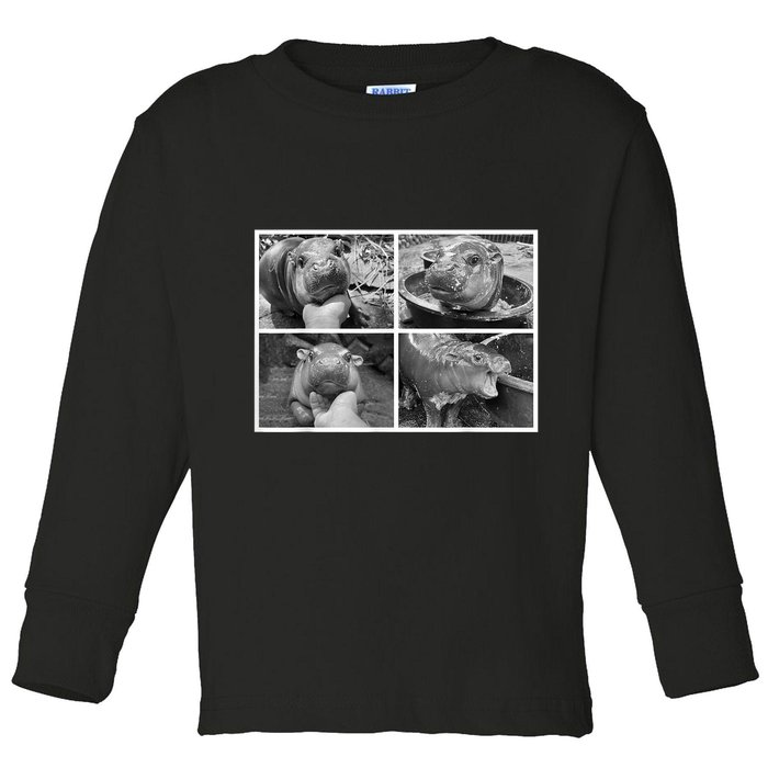 Moo Deng Hippo Photo Funny Pygmy Hippopotamus Toddler Long Sleeve Shirt