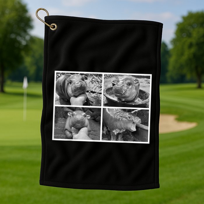 Moo Deng Hippo Photo Funny Pygmy Hippopotamus Golf Towel