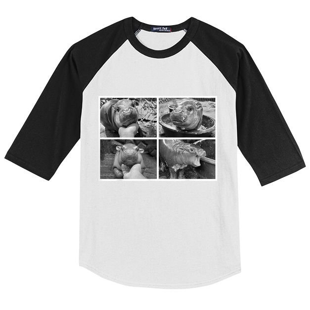 Moo Deng Hippo Photo Funny Pygmy Hippopotamus Kids Colorblock Raglan Jersey