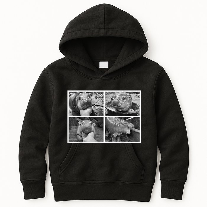 Moo Deng Hippo Photo Funny Pygmy Hippopotamus Kids Hoodie