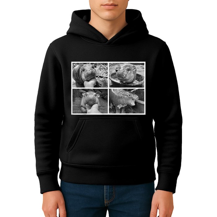 Moo Deng Hippo Photo Funny Pygmy Hippopotamus Kids Hoodie