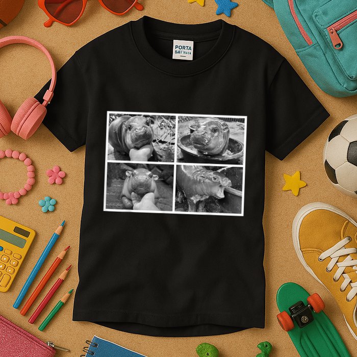 Moo Deng Hippo Photo Funny Pygmy Hippopotamus Kids T-Shirt