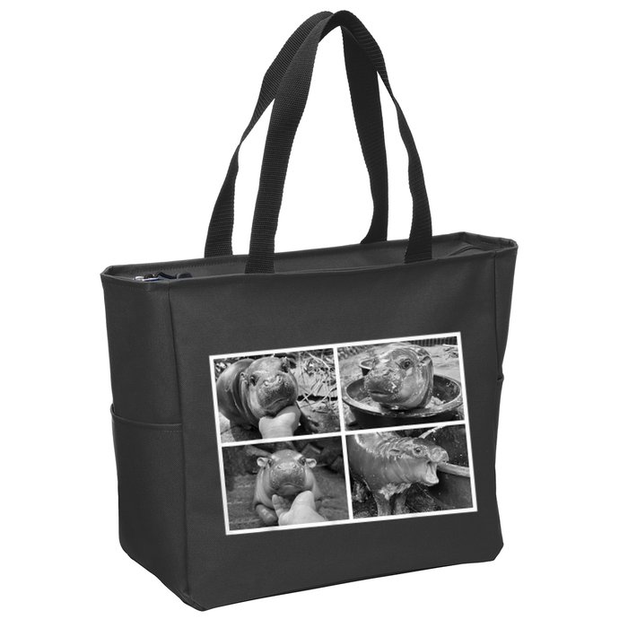 Moo Deng Hippo Photo Funny Pygmy Hippopotamus Zip Tote Bag