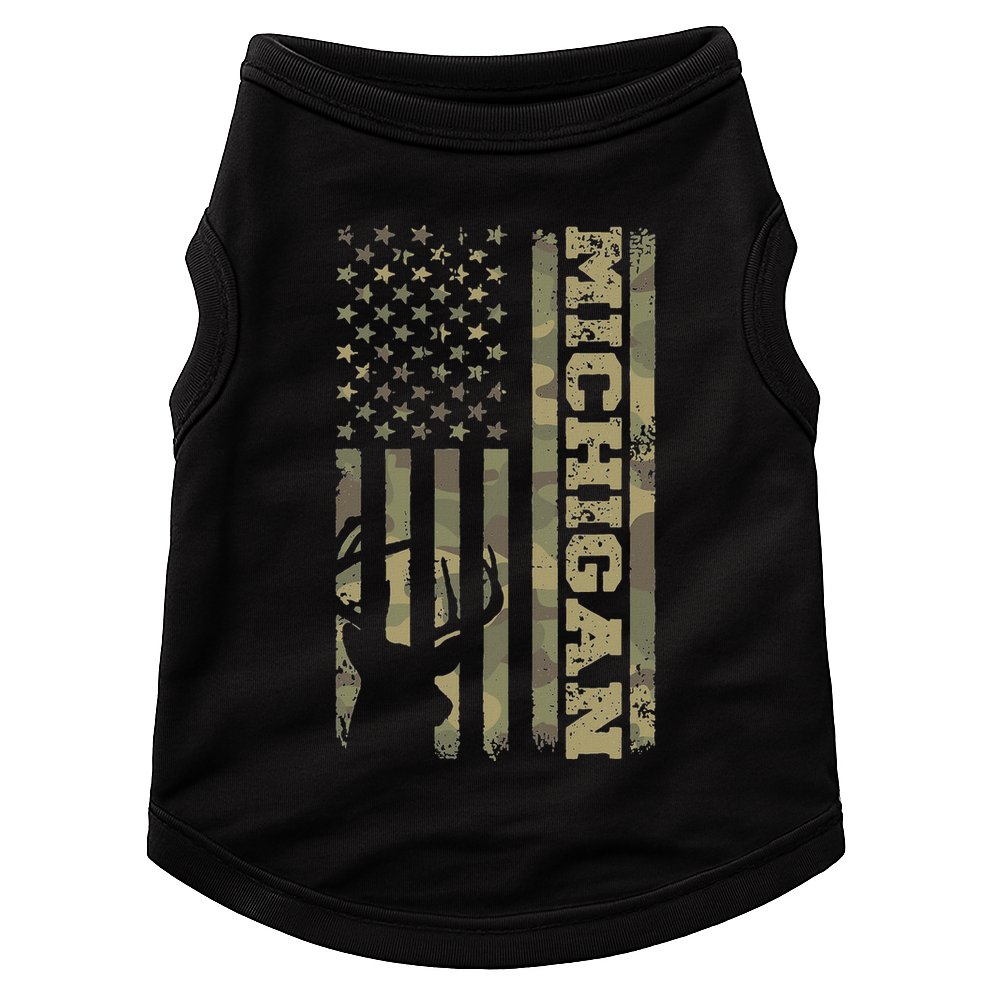 Michigan Deer Hunter Vintage Deer Hunting Camo Usa Flag Doggie Tank