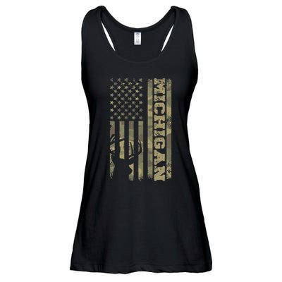 Michigan Deer Hunter Vintage Deer Hunting Camo Usa Flag Ladies Essential Flowy Tank