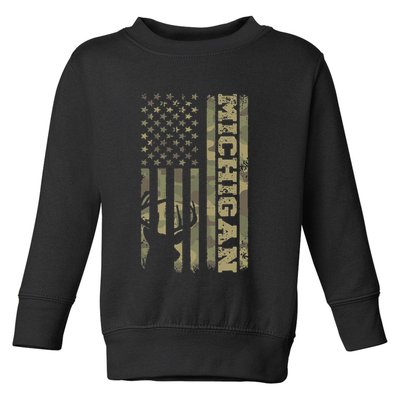 Michigan Deer Hunter Vintage Deer Hunting Camo Usa Flag Toddler Sweatshirt