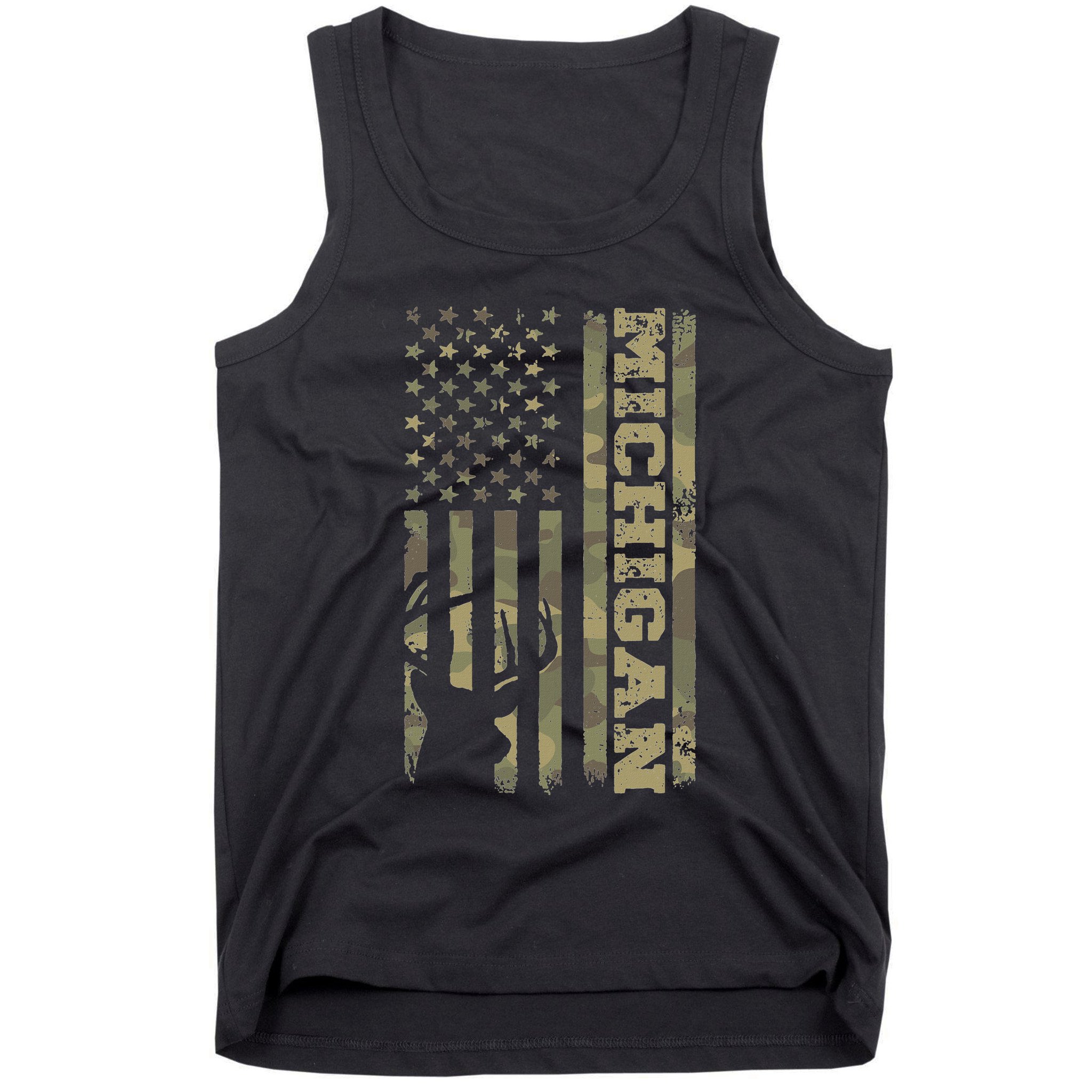 Michigan Deer Hunter Vintage Deer Hunting Camo Usa Flag Tank Top